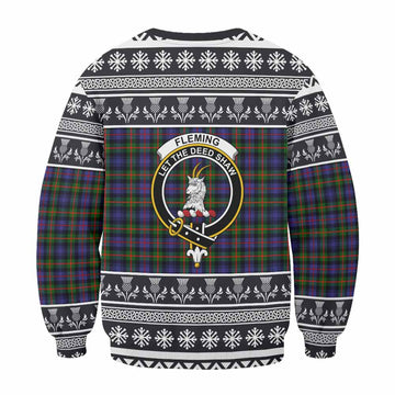 Fleming Clan Tartan Christmas Sweatshirt with Family Crest