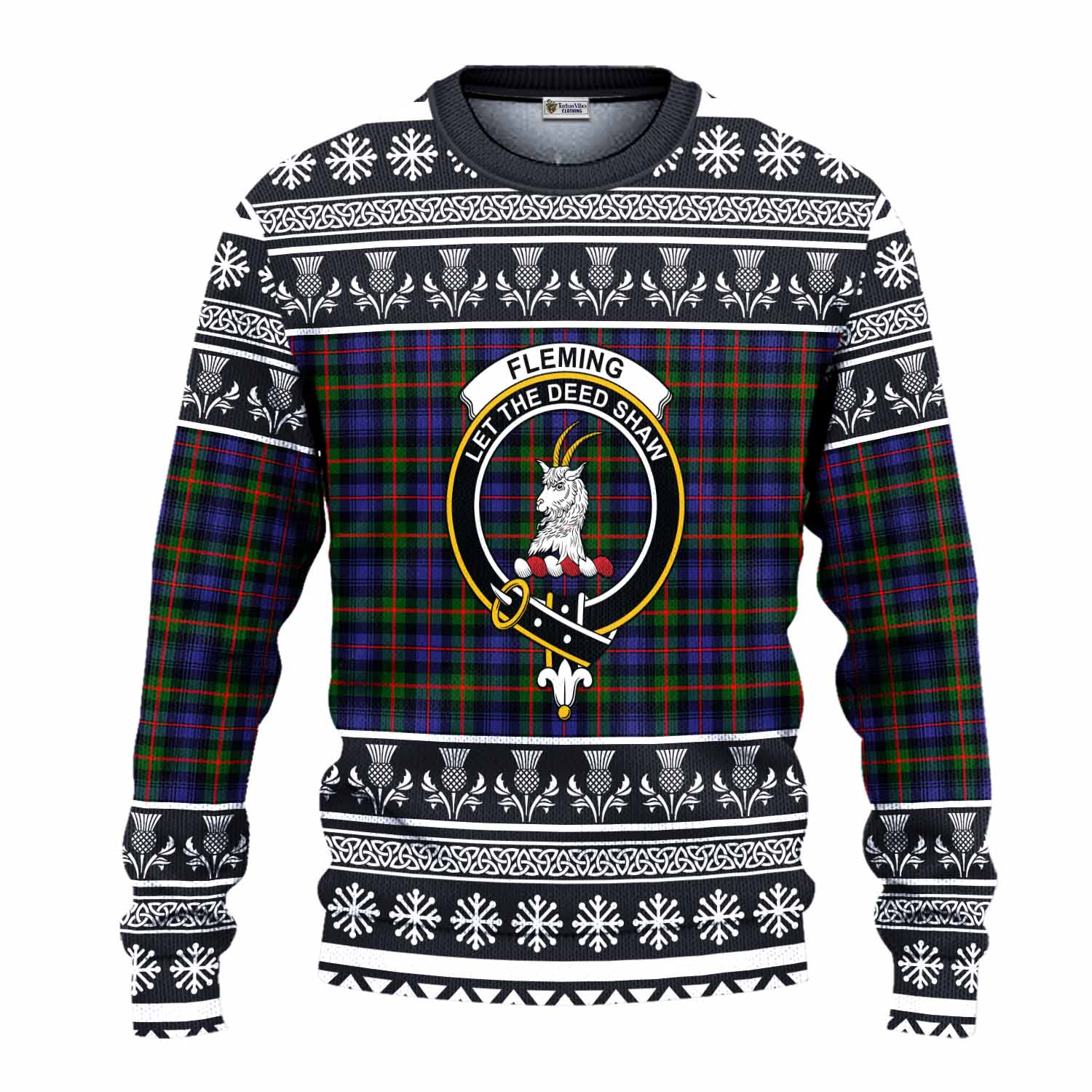 Fleming Clan Tartan Christmas Ugly Sweater with Family Crest - Tartan Vibes Clothing