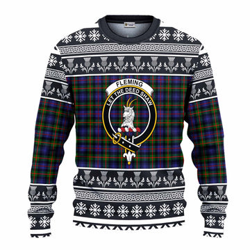Fleming Clan Tartan Christmas Ugly Sweater with Family Crest