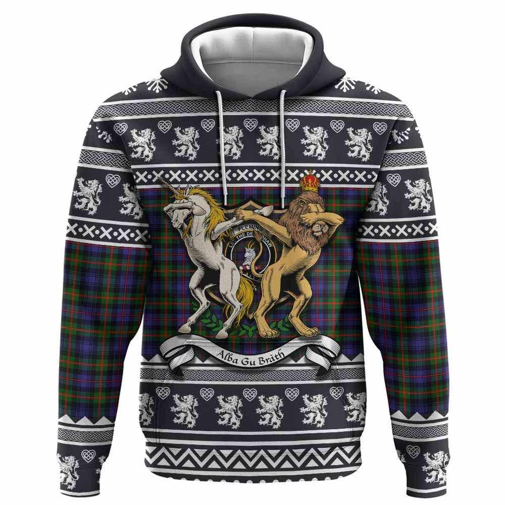 Fleming Clan Tartan Crest Christmas Hoodie Coat of Arms Funny Style - Tartan Vibes Clothing