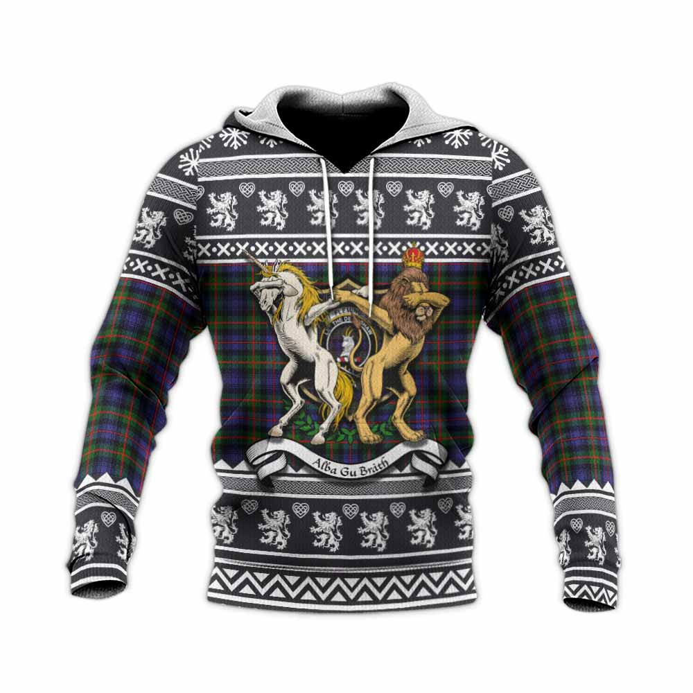 Fleming Clan Tartan Crest Christmas Knitted Hoodie Coat of Arms Funny Style - Tartan Vibes Clothing