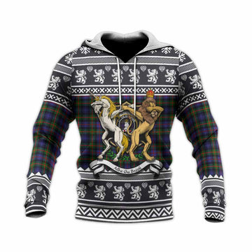 Fleming Clan Tartan Crest Christmas Knitted Hoodie Coat of Arms Funny Style