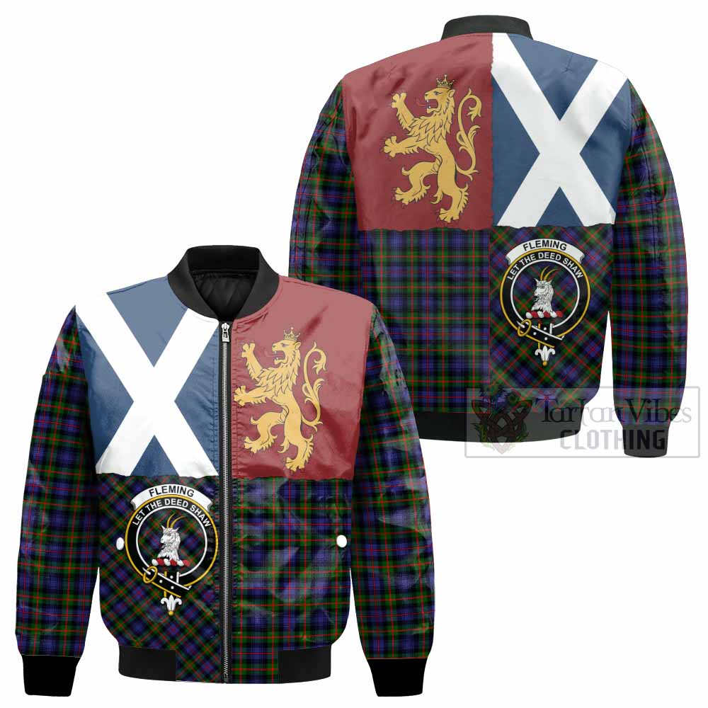 Fleming Crest Tartan Bomber Jacket with Lion Rampant Saltire Style