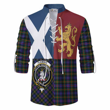 Fleming Crest Tartan Ghillie Shirt with Lion Rampant Saltire Style