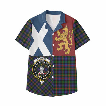 Fleming Crest Tartan Kid Hawaiian Shirt with Lion Rampant Saltire Style