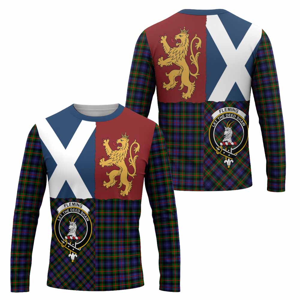 Fleming Crest Tartan Long Sleeve T-Shirt with Lion Rampant Saltire Style