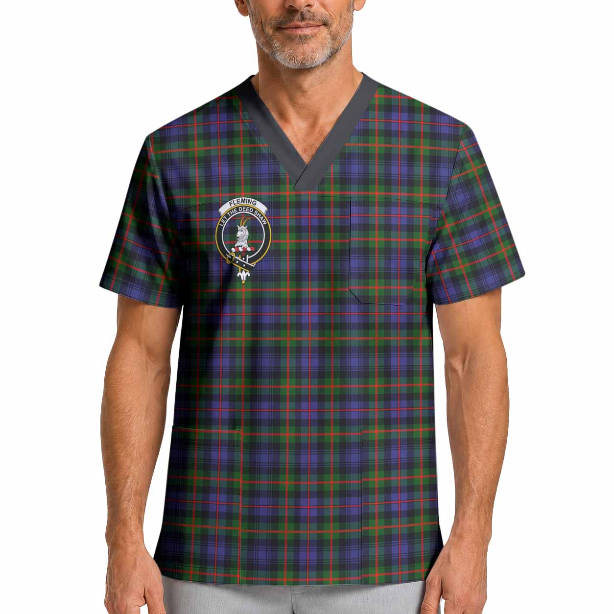 Fleming Crest Tartan Scrub Top XL - Tartan Vibes Clothing