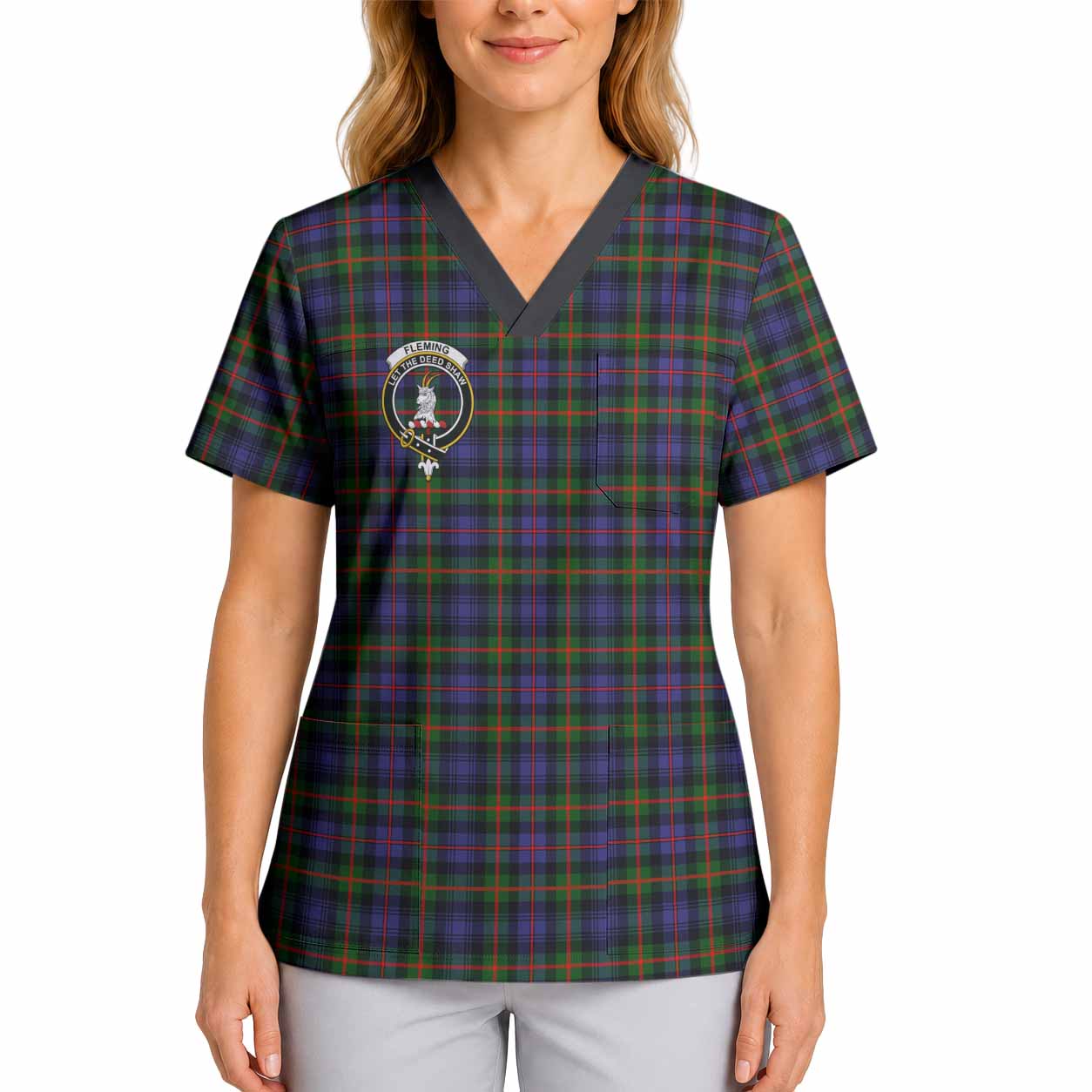 Fleming Crest Tartan Scrub Top 4XL - Tartan Vibes Clothing