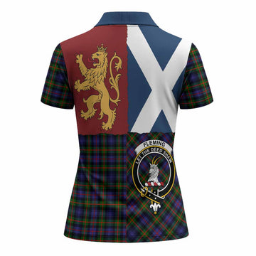 Fleming Crest Tartan Women Polo Shirt with Lion Rampant Saltire Style