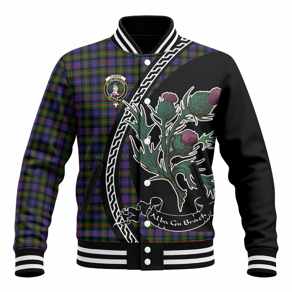 Fleming Family Crest Tartan Baseball Jacket Alba Thistle Inspired - Tartan Vibes Clothing