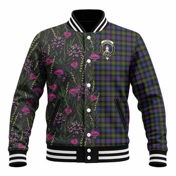 Fleming Family Crest Tartan Baseball Jacket Scottish Thistle Flower Pattern Half Style