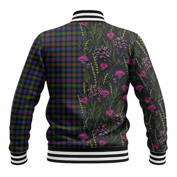 Fleming Family Crest Tartan Baseball Jacket Scottish Thistle Flower Pattern Half Style