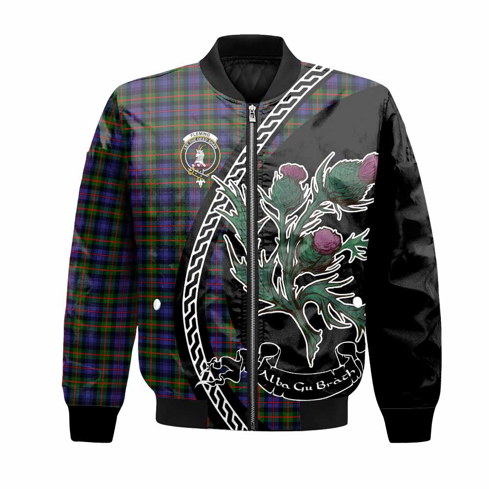 Fleming Family Crest Tartan Bomber Jacket Alba Thistle Inspired - Tartan Vibes Clothing