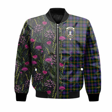Fleming Family Crest Tartan Bomber Jacket Scottish Thistle Flower Pattern Half Style