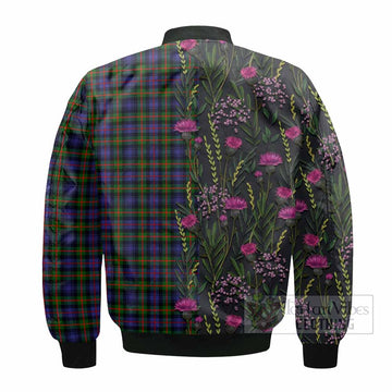 Fleming Family Crest Tartan Bomber Jacket Scottish Thistle Flower Pattern Half Style