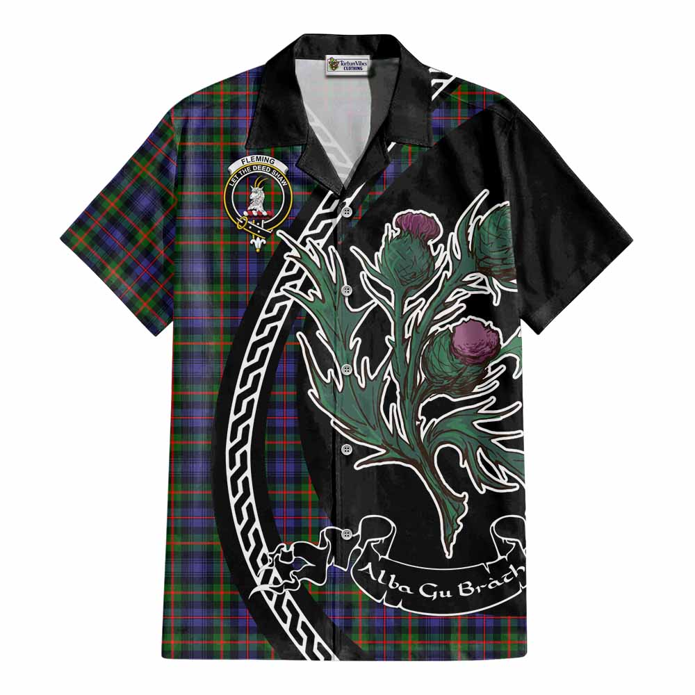Fleming Family Crest Tartan Cotton Hawaiian Shirt Alba Thistle Inspired - Tartan Vibes Clothing