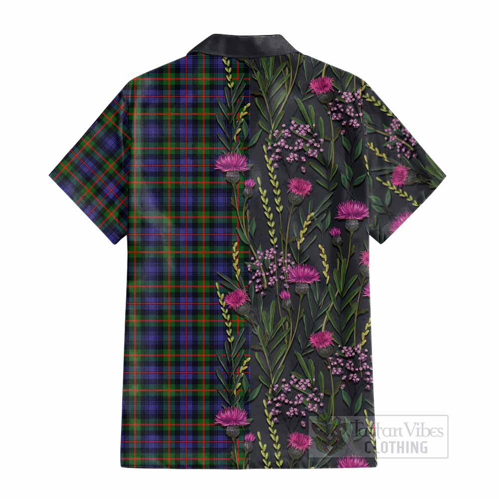 Fleming Family Crest Tartan Cotton Hawaiian Shirt Scottish Thistle Flower Pattern Half Style - Tartan Vibes Clothing
