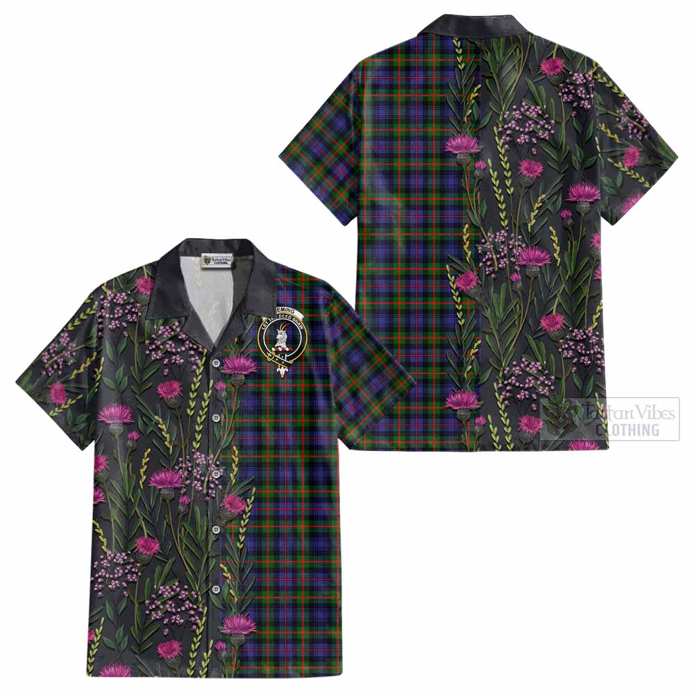 Fleming Family Crest Tartan Cotton Hawaiian Shirt Scottish Thistle Flower Pattern Half Style - Tartan Vibes Clothing