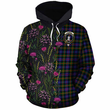 Fleming Family Crest Tartan Cotton Hoodie Scottish Thistle Flower Pattern Half Style