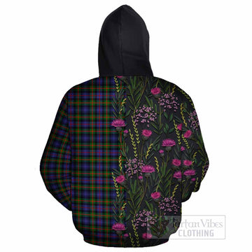Fleming Family Crest Tartan Cotton Hoodie Scottish Thistle Flower Pattern Half Style