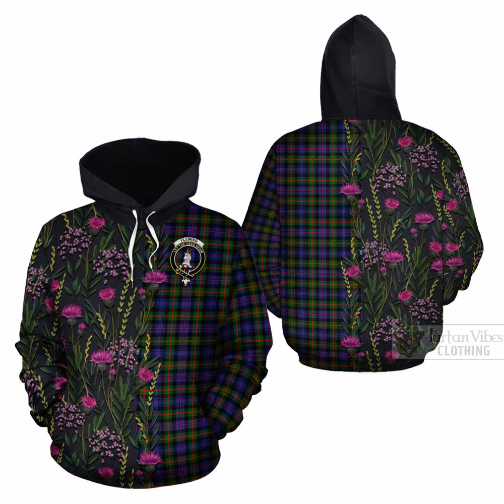 Fleming Family Crest Tartan Cotton Hoodie Scottish Thistle Flower Pattern Half Style - Tartan Vibes Clothing