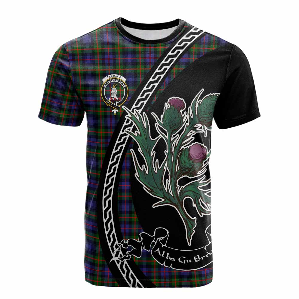 Fleming Family Crest Tartan Cotton T-shirt Alba Thistle Inspired - Tartan Vibes Clothing