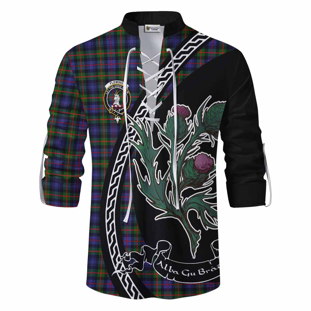 Fleming Family Crest Tartan Ghillie Shirt Alba Thistle Inspired - Tartan Vibes Clothing