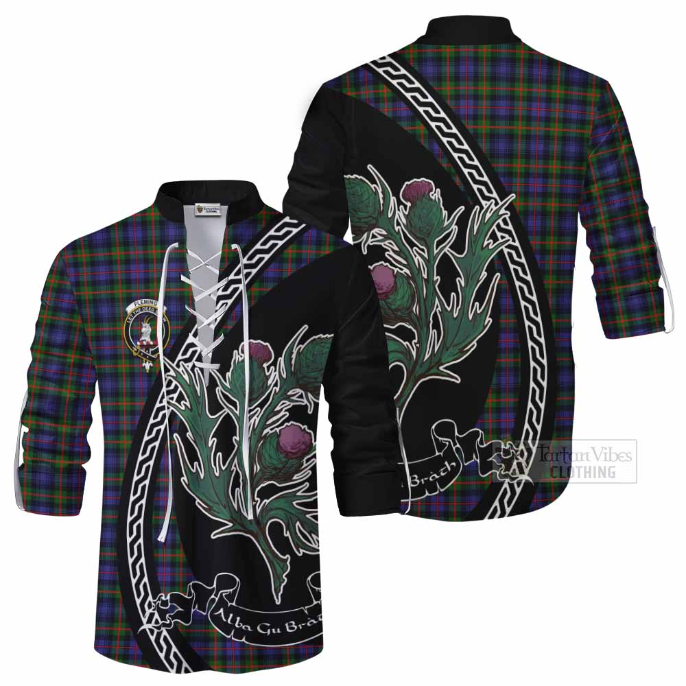 Fleming Family Crest Tartan Ghillie Shirt Alba Thistle Inspired - Tartan Vibes Clothing