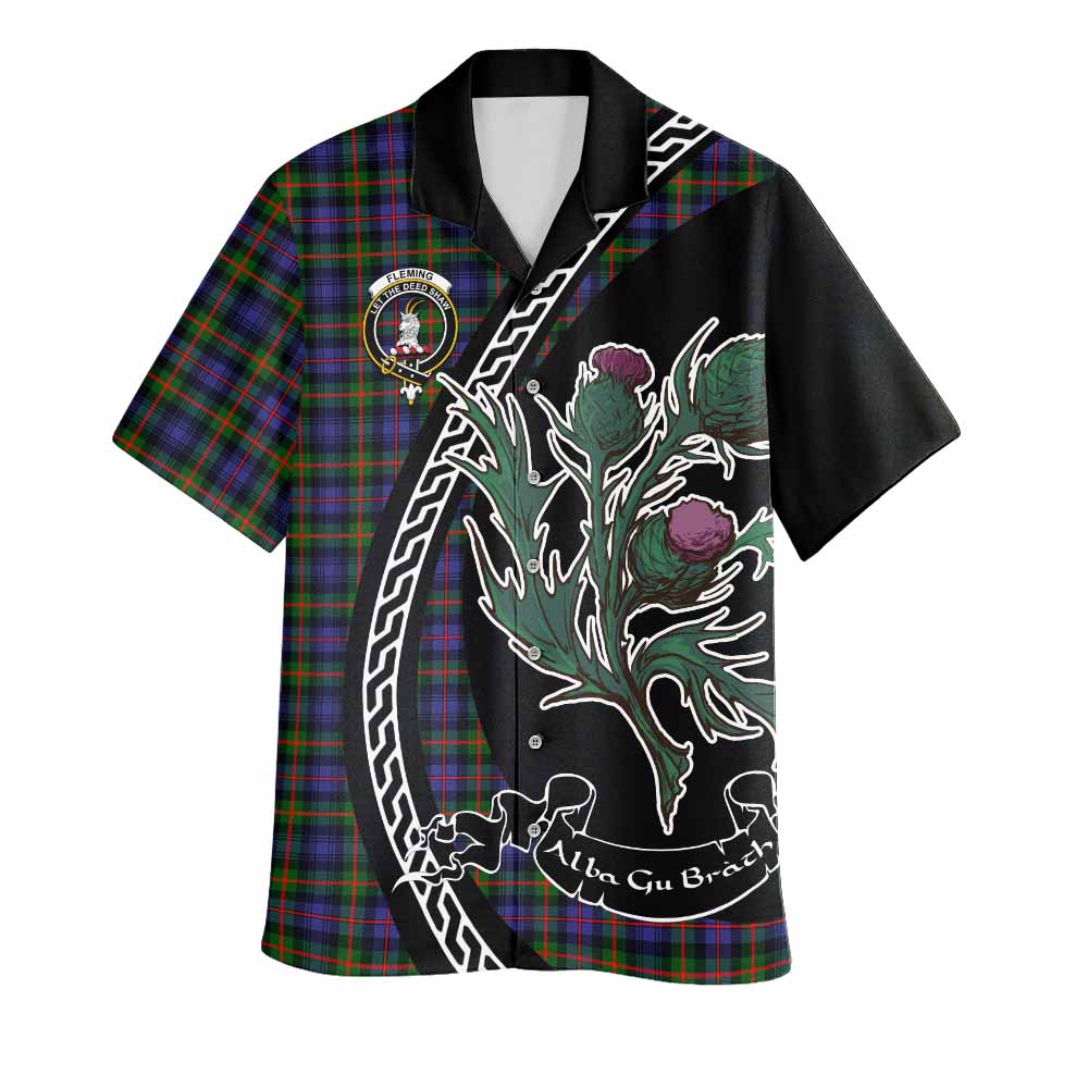 Fleming Family Crest Tartan Hawaiian Shirt Alba Thistle Inspired - Tartan Vibes Clothing