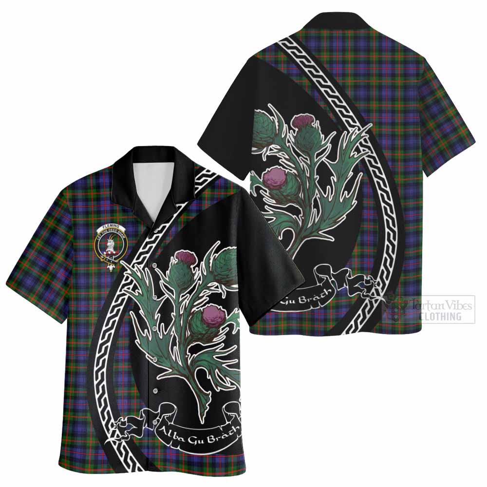 Fleming Family Crest Tartan Hawaiian Shirt Alba Thistle Inspired - Tartan Vibes Clothing