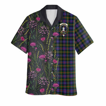 Fleming Family Crest Tartan Hawaiian Shirt Scottish Thistle Flower Pattern Half Style