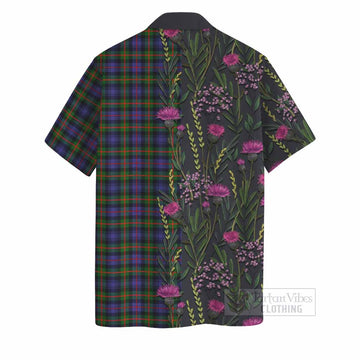 Fleming Family Crest Tartan Hawaiian Shirt Scottish Thistle Flower Pattern Half Style