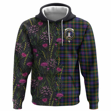 Fleming Family Crest Tartan Hoodie Scottish Thistle Flower Pattern Half Style