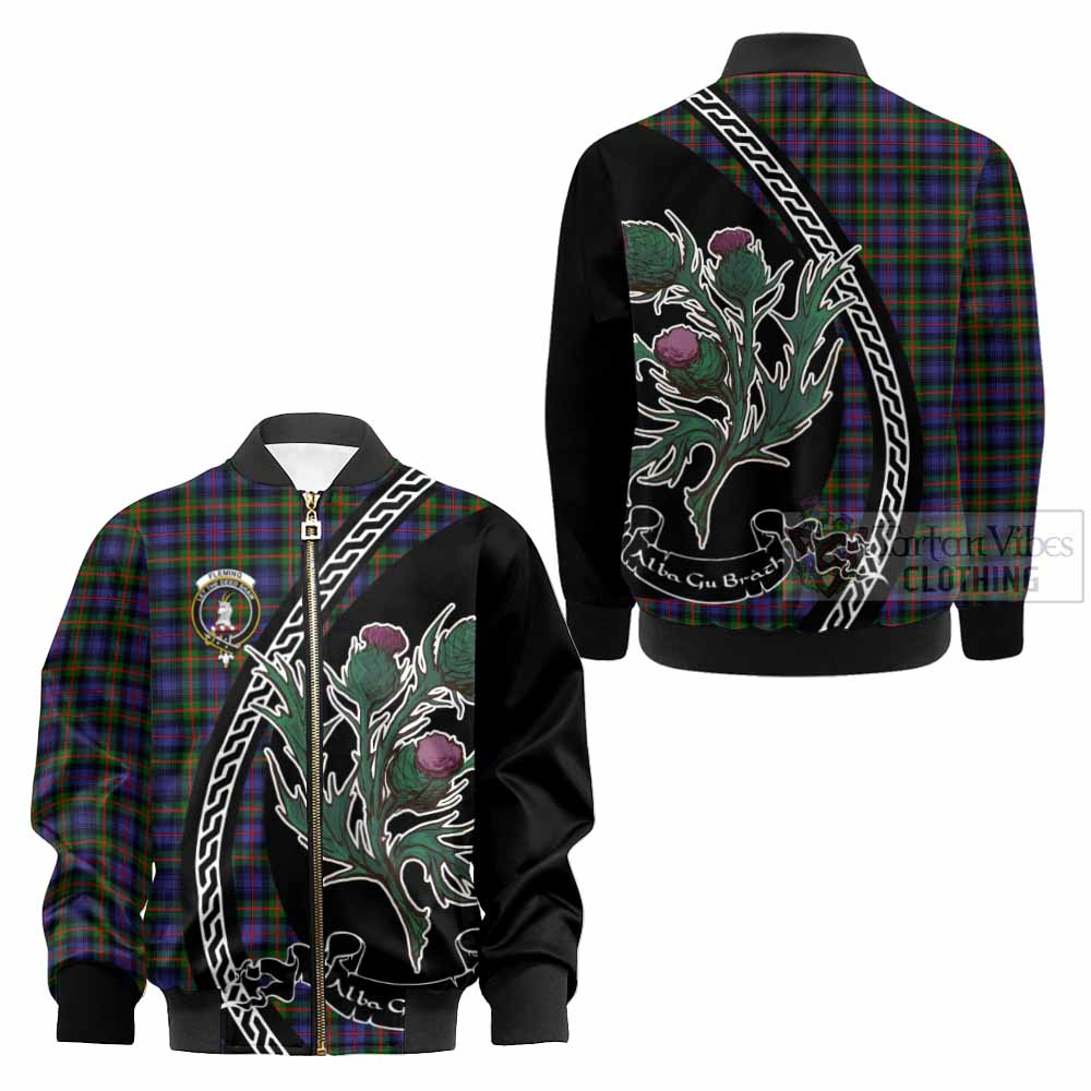 Fleming Family Crest Tartan Kid Bomber Jacket Alba Thistle Inspired - Tartan Vibes Clothing