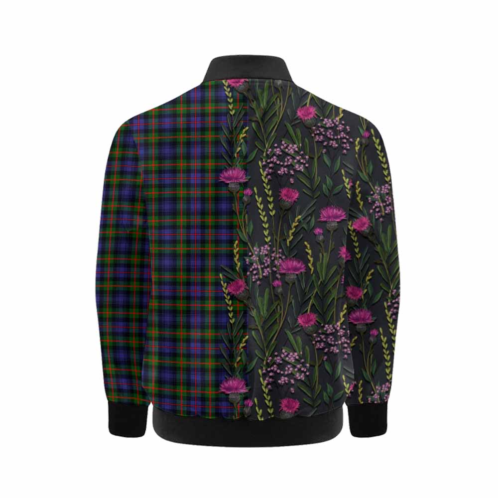 Fleming Family Crest Tartan Kid Bomber Jacket Scottish Thistle Flower Pattern Half Style - Tartan Vibes Clothing