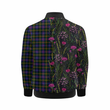 Fleming Family Crest Tartan Kid Bomber Jacket Scottish Thistle Flower Pattern Half Style