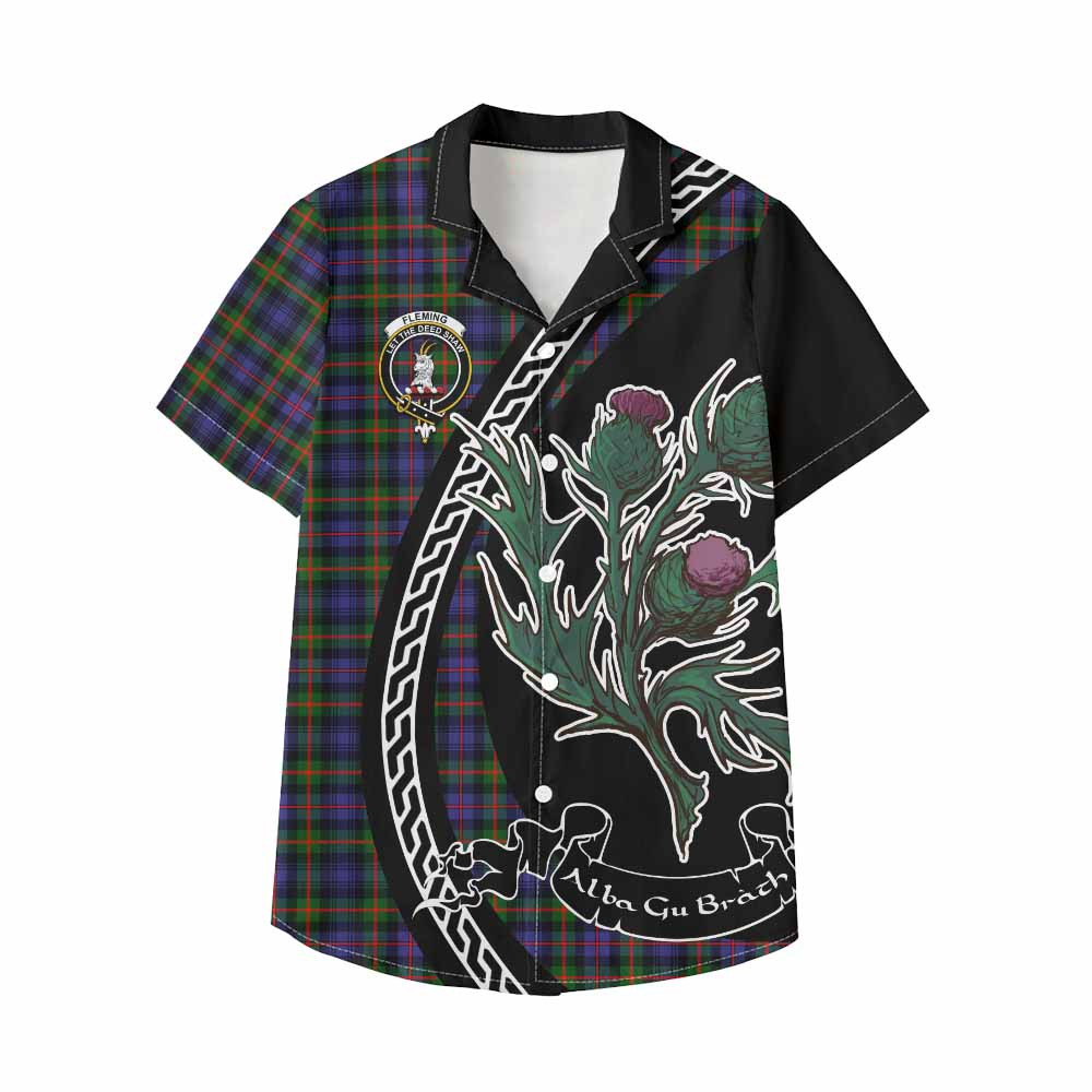 Fleming Family Crest Tartan Kid Hawaiian Shirt Alba Thistle Inspired - Tartan Vibes Clothing