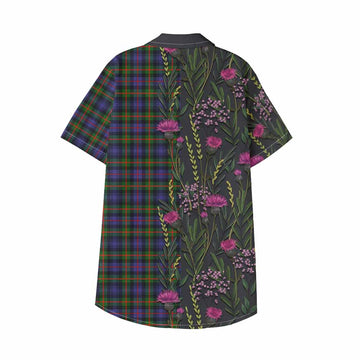 Fleming Family Crest Tartan Kid Hawaiian Shirt Scottish Thistle Flower Pattern Half Style
