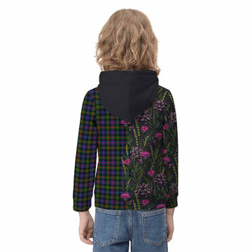 Fleming Family Crest Tartan Kid Hoodie Scottish Thistle Flower Pattern Half Style