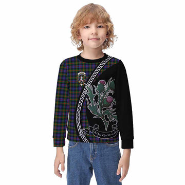 Fleming Family Crest Tartan Kid Knitted Sweatshirt Alba Thistle Inspired