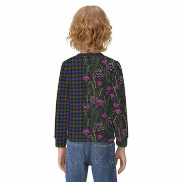 Fleming Family Crest Tartan Kid Knitted Sweatshirt Scottish Thistle Flower Pattern Half Style