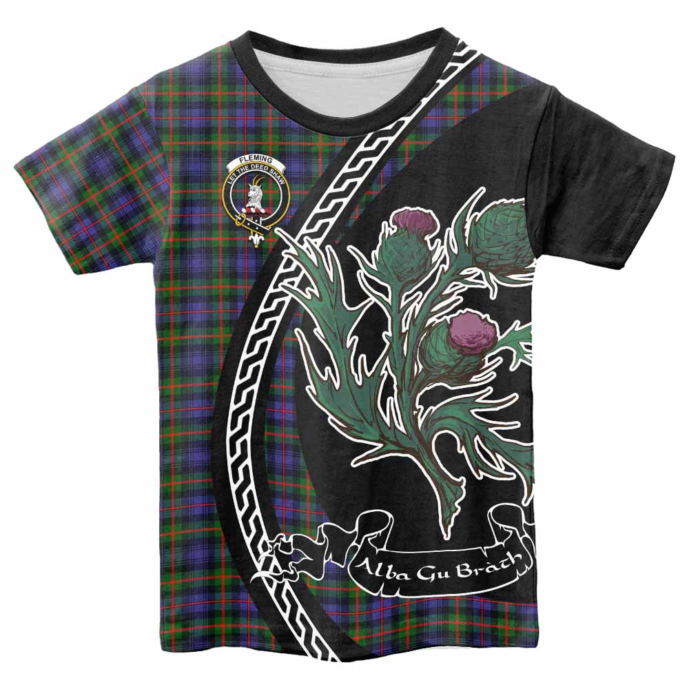 Fleming Family Crest Tartan Kid T-shirt Alba Thistle Inspired - Tartan Vibes Clothing