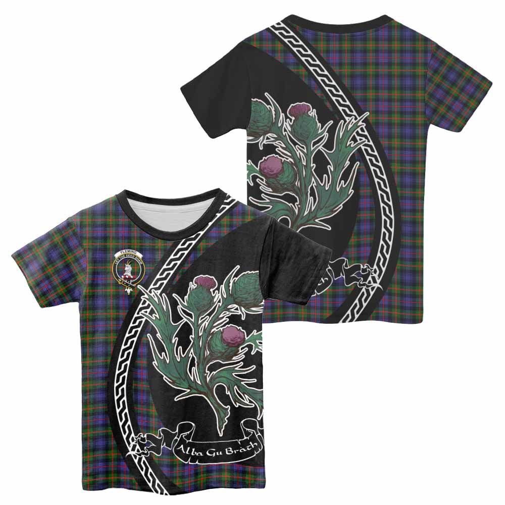 Fleming Family Crest Tartan Kid T-shirt Alba Thistle Inspired - Tartan Vibes Clothing