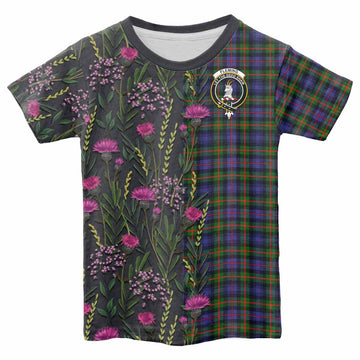 Fleming Family Crest Tartan Kid T-shirt Scottish Thistle Flower Pattern Half Style