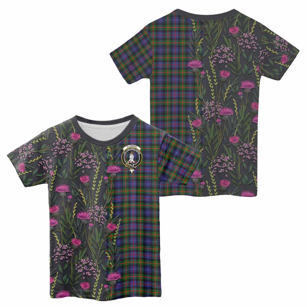 Fleming Family Crest Tartan Kid T-shirt Scottish Thistle Flower Pattern Half Style - Tartan Vibes Clothing