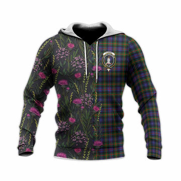 Fleming Family Crest Tartan Knitted Hoodie Scottish Thistle Flower Pattern Half Style