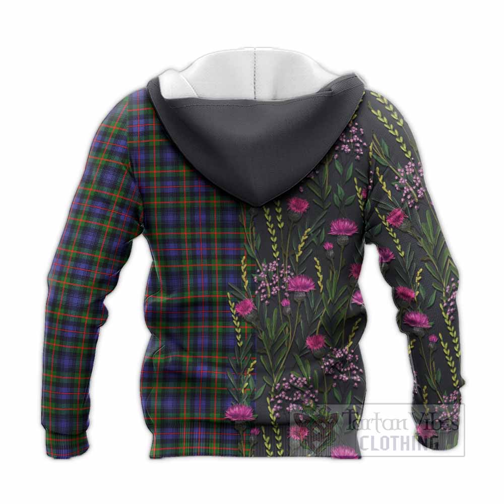 Fleming Family Crest Tartan Knitted Hoodie Scottish Thistle Flower Pattern Half Style - Tartan Vibes Clothing
