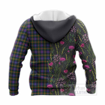 Fleming Family Crest Tartan Knitted Hoodie Scottish Thistle Flower Pattern Half Style