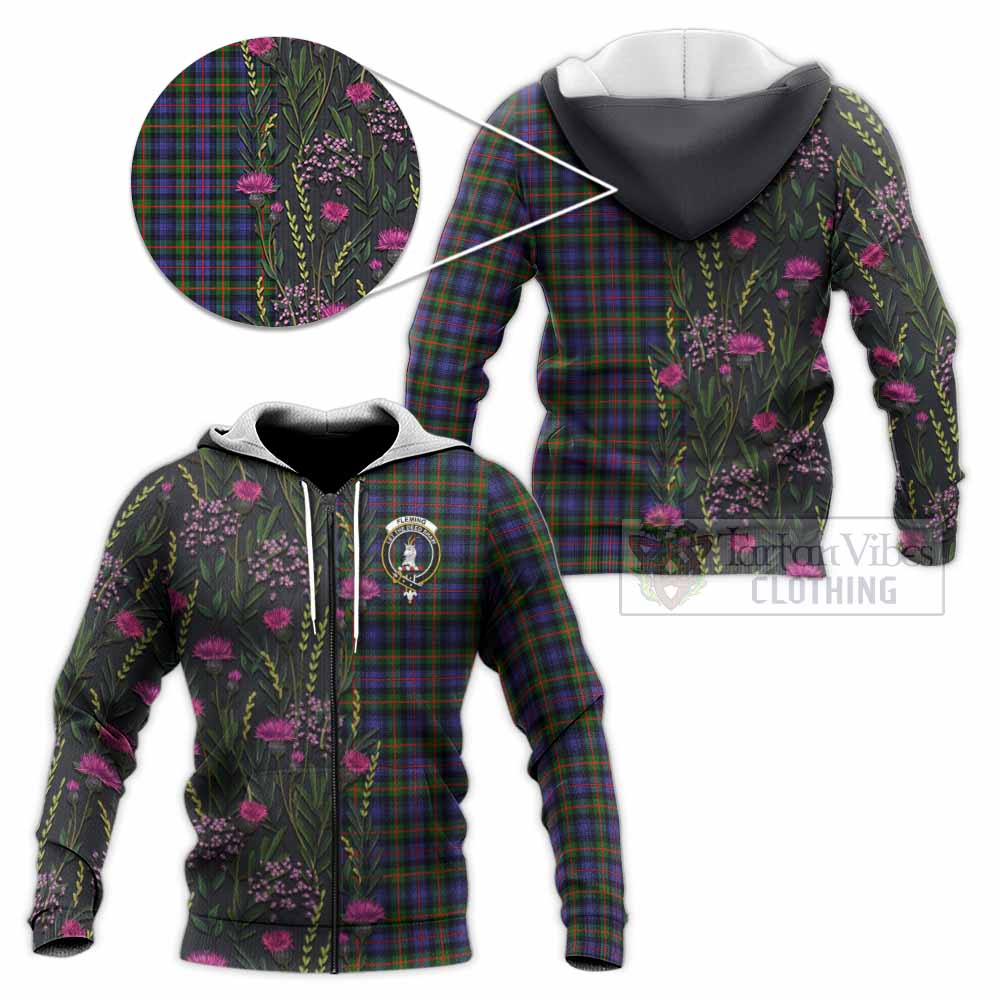 Fleming Family Crest Tartan Knitted Hoodie Scottish Thistle Flower Pattern Half Style - Tartan Vibes Clothing