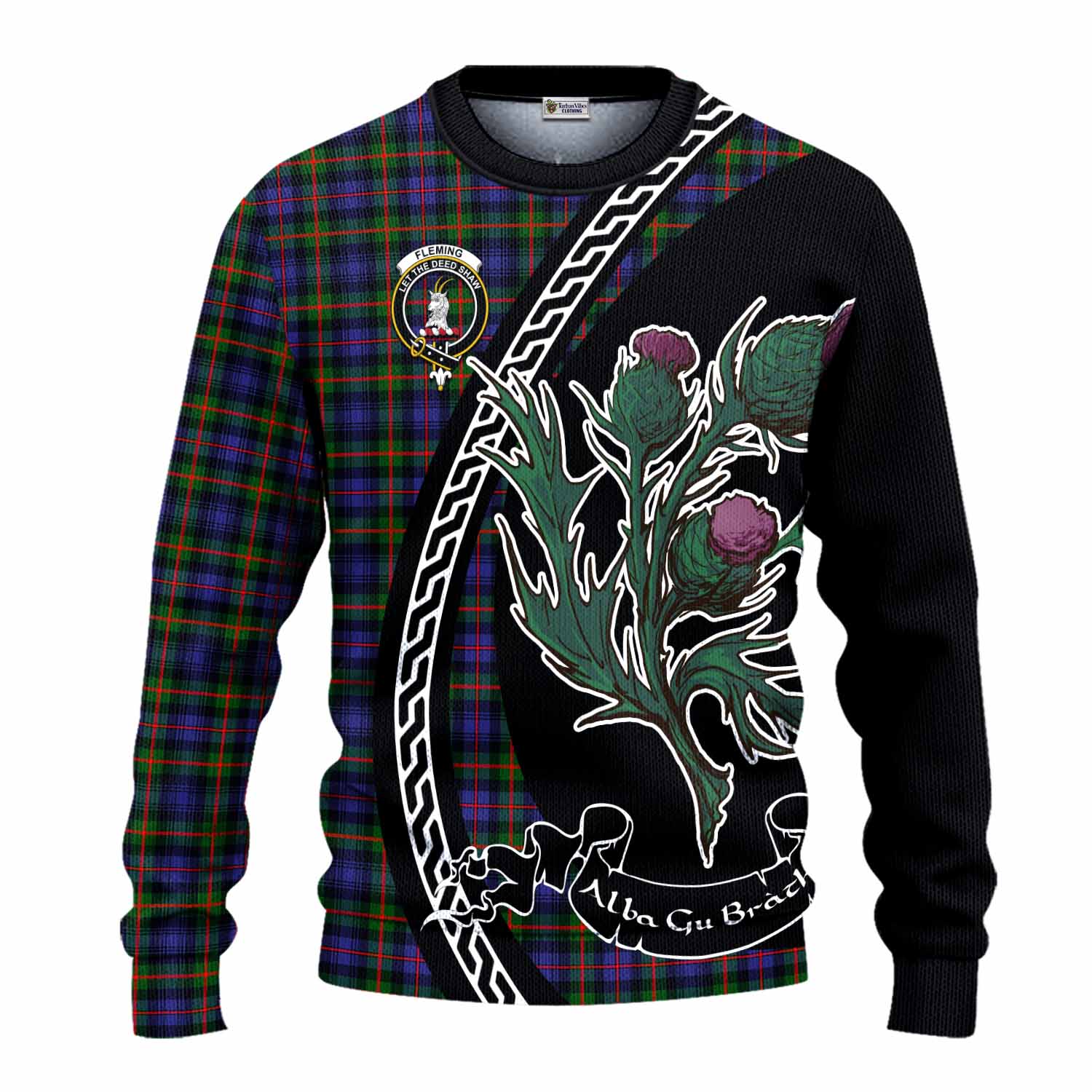 Fleming Family Crest Tartan Knitted Sweater Alba Thistle Inspired - Tartan Vibes Clothing
